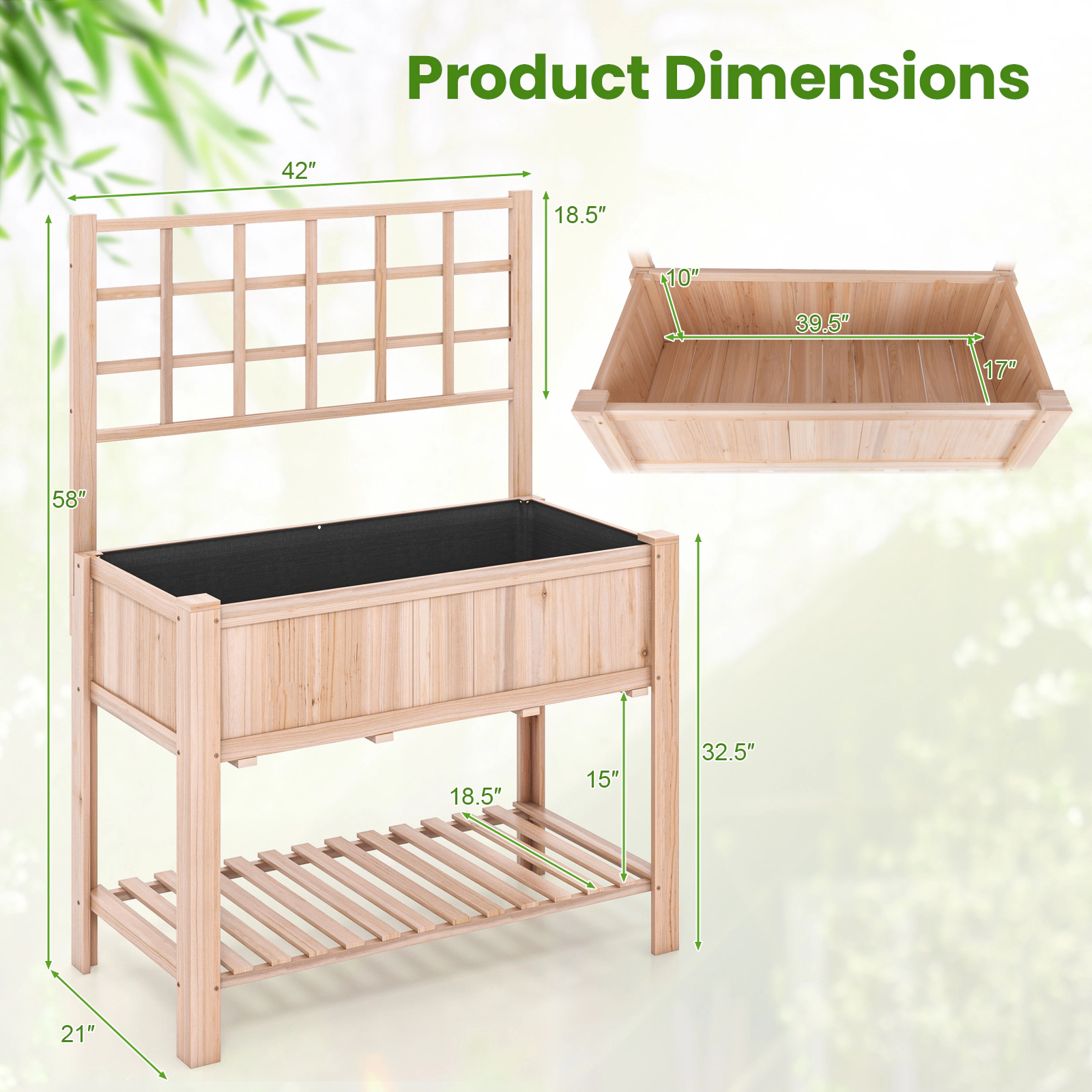 LJG Raised Garden Bed Elevated Wooden Planter Box with Trellis