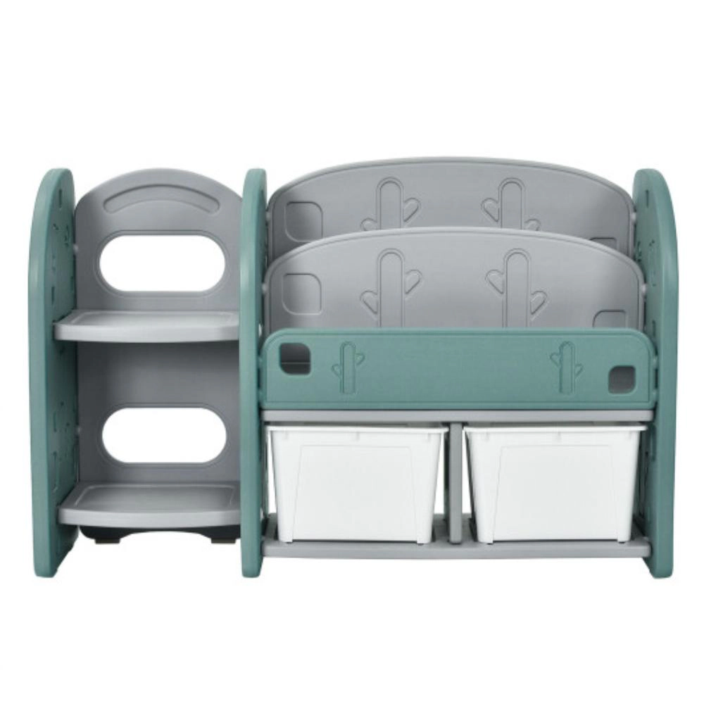 Hivvago Kids Toy Storage Organizer with 2-Tier Bookshelf and Plastic Bins