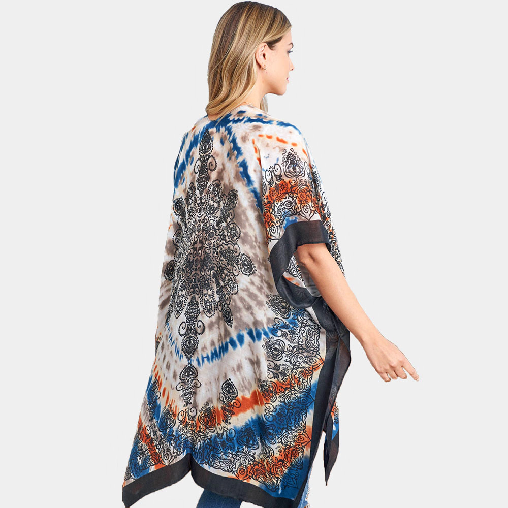 TRUEDAMES Women Tie Dye Boho Printed Cover Up Kimono Poncho