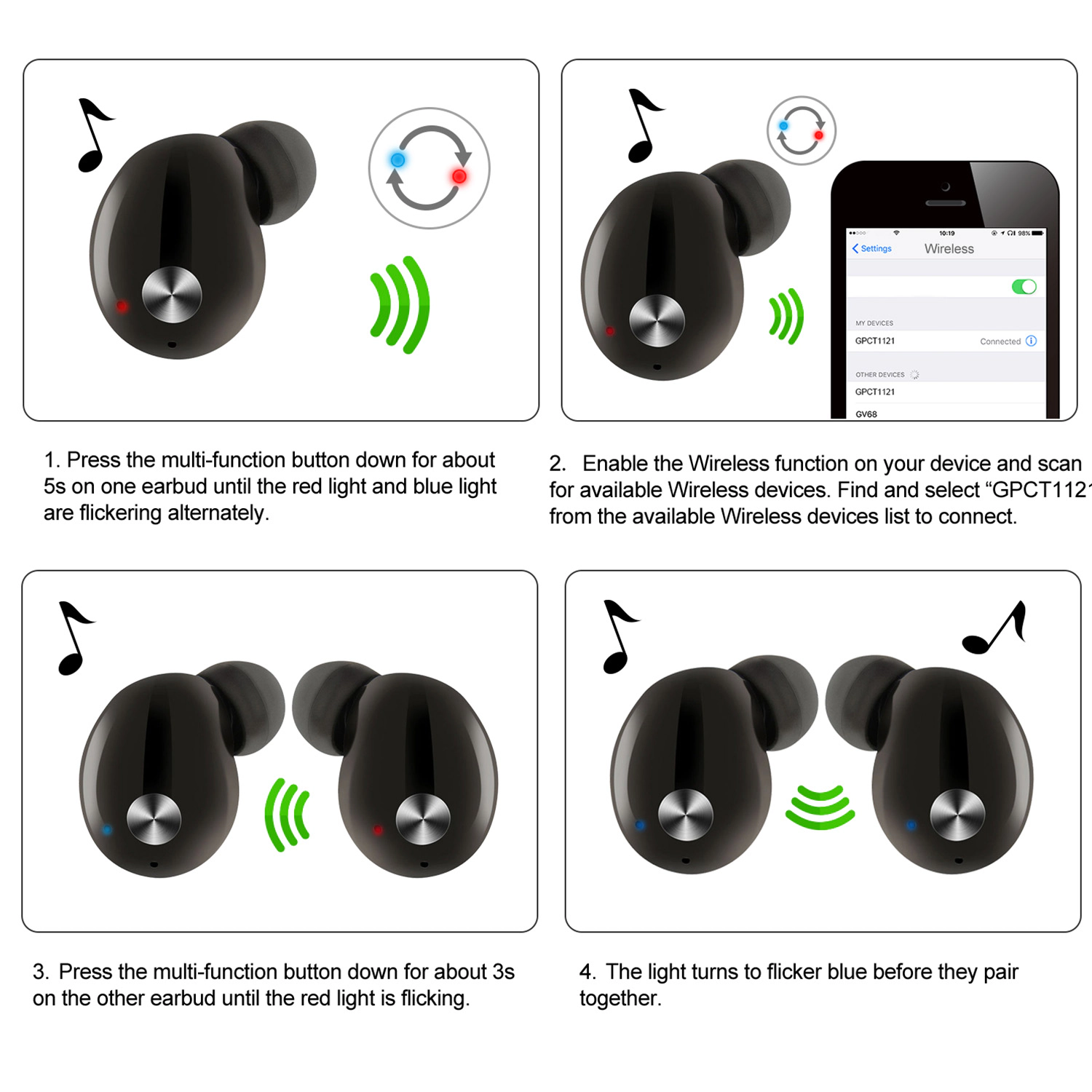 GBruno Wireless IPX4 Earbuds With Charging Case