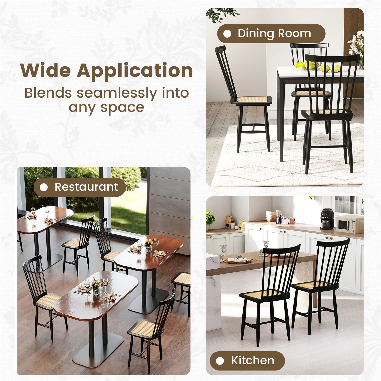 SlickBlue Farmhouse Windsor Chairs, Spindle Back, Rubber Wood Frame