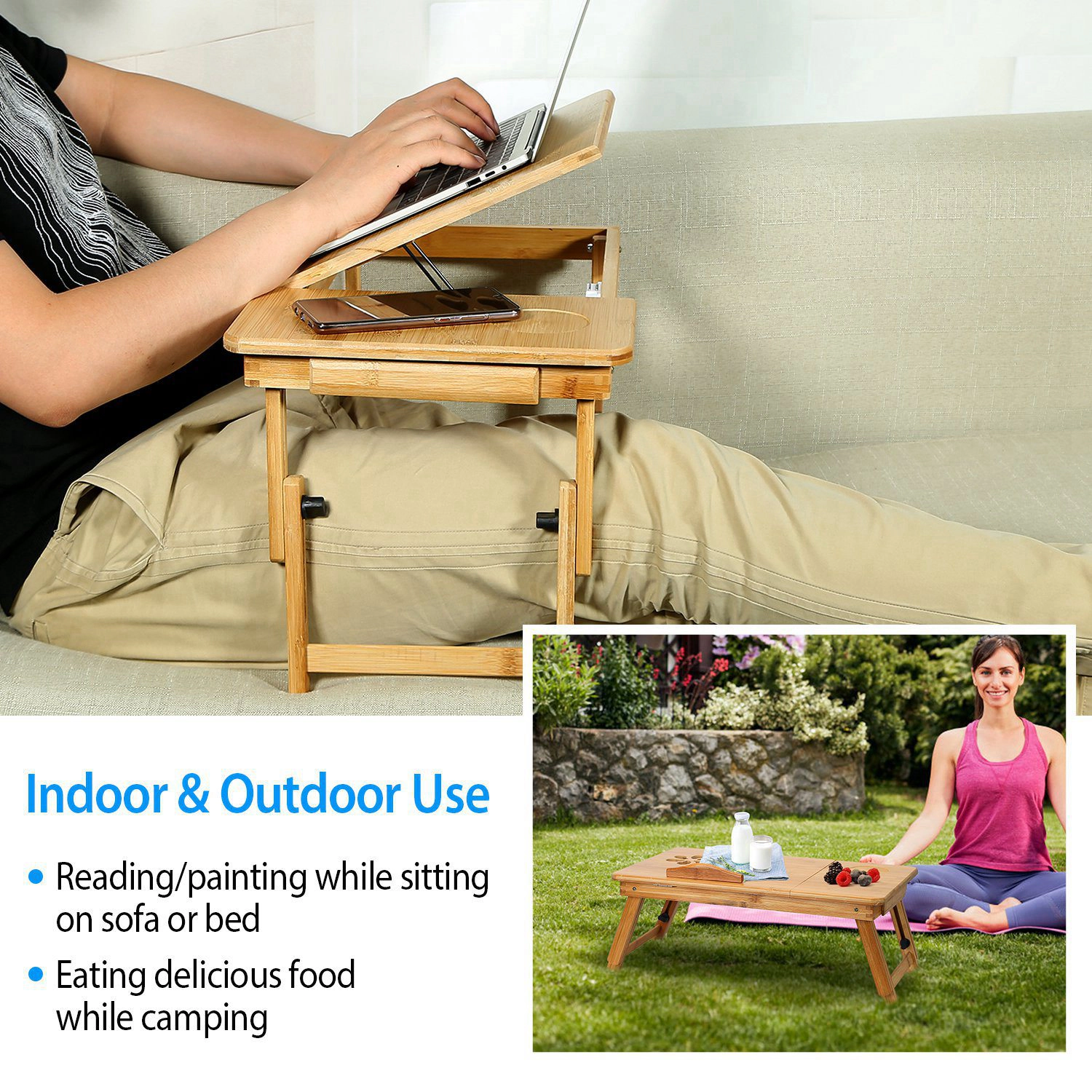 GBruno Bamboo Adjustable Laptop Desk With Drawer