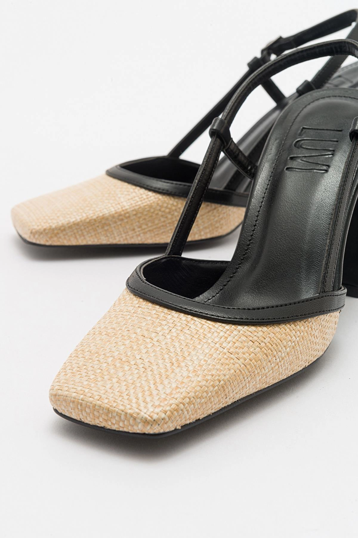 Prologue Shoes Womens Rivie Raffia Square Toe Block Heel Pump