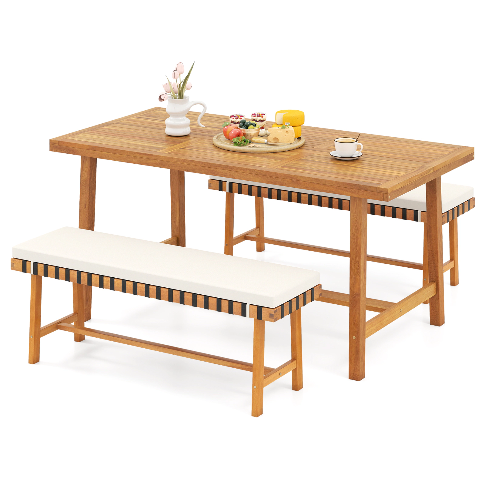 LJG 3-Piece Patio Dining Set for 4 People Farmhouse Furniture