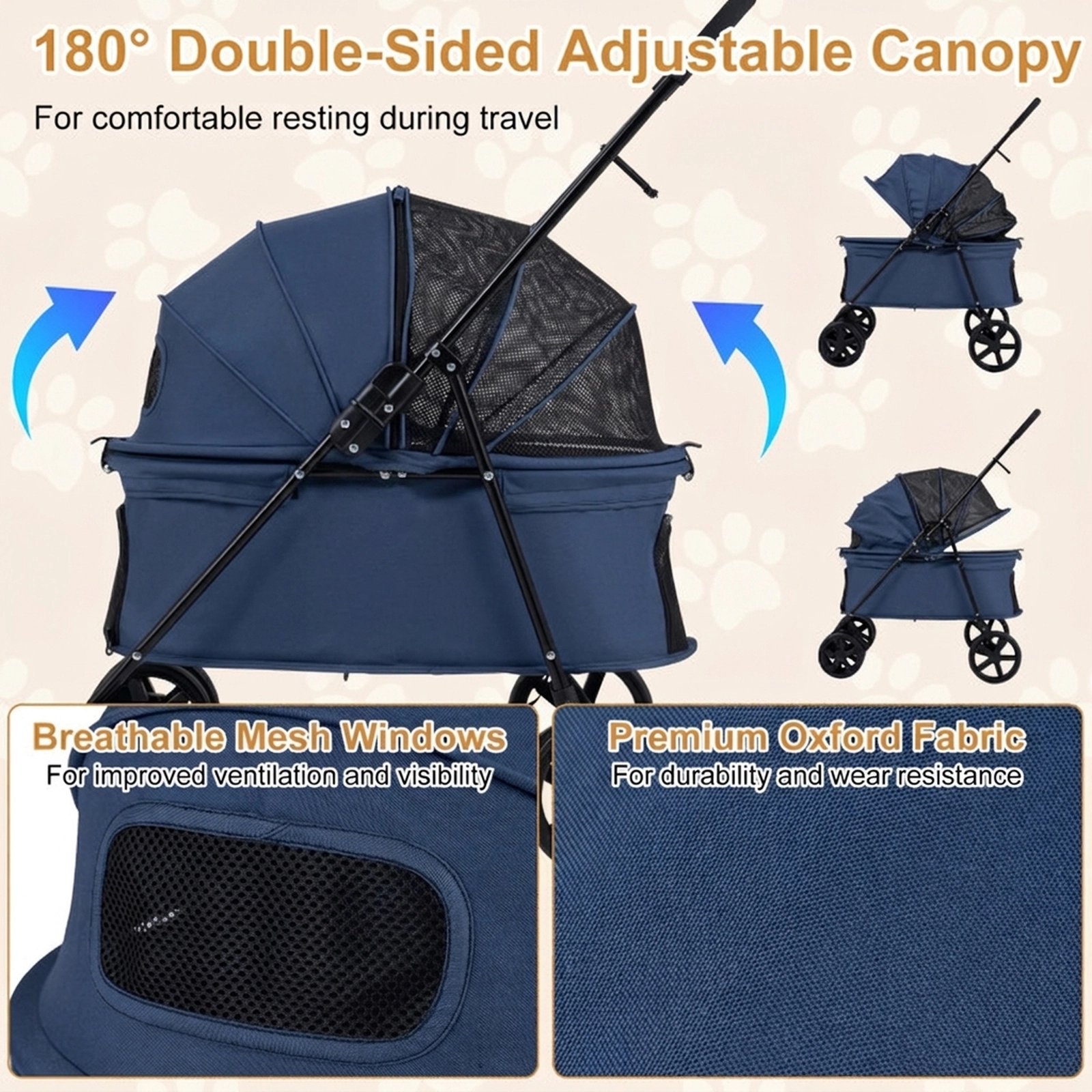 SUGIFT Navy Folding Pet Stroller with Swivel Front Wheels 31.5-in W 22.5-in D 39.5-in H 33-lb Cabin Capacity