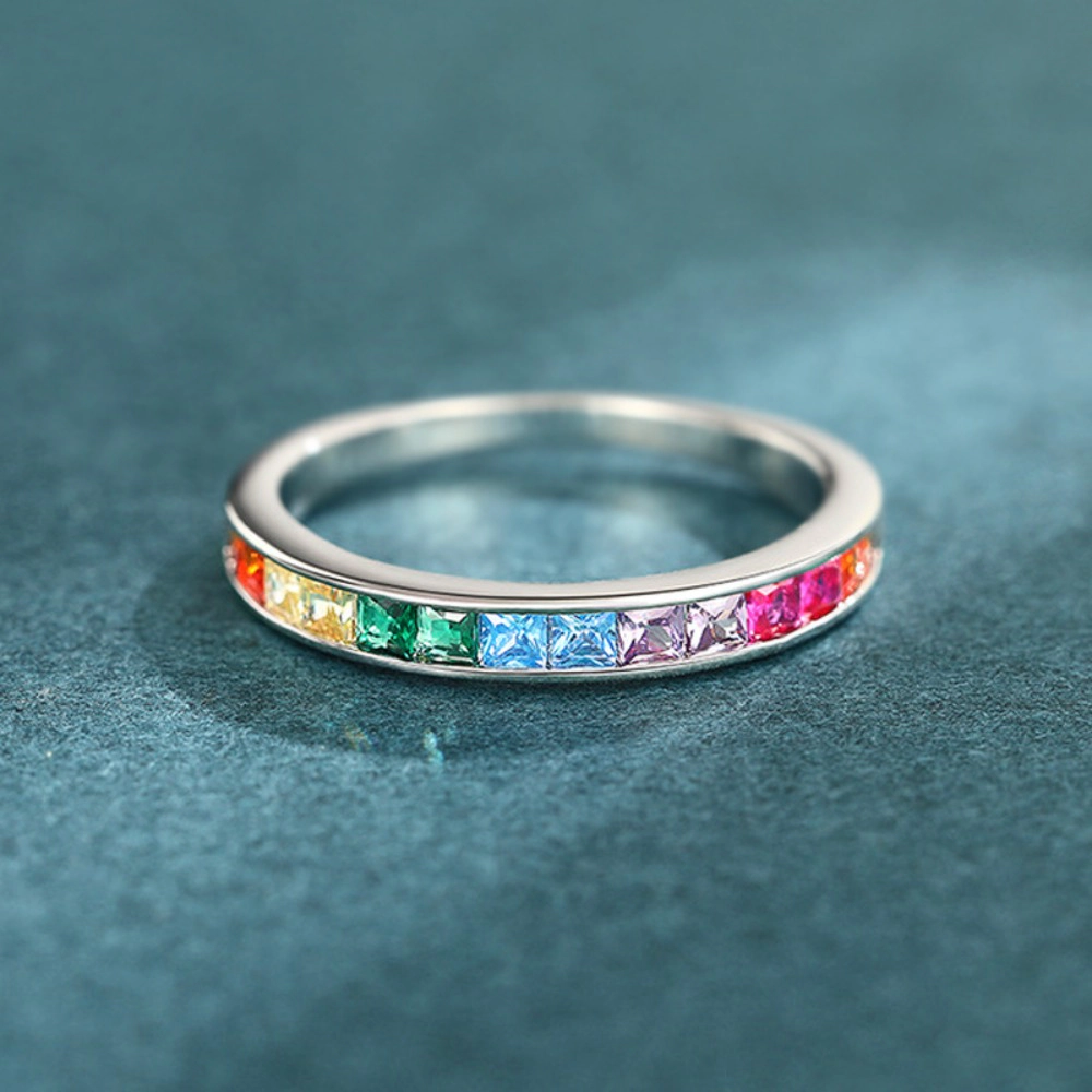 18K Silver Plated Eternity Bands with Colorful Cubic Zirconia