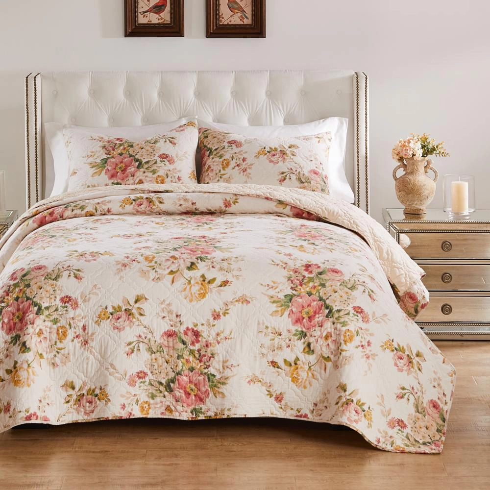 Greenland Home Fashions Grace Stunning Floral Design Luxurious Modern Ultimate Comfort 3 Piece Quilt Set