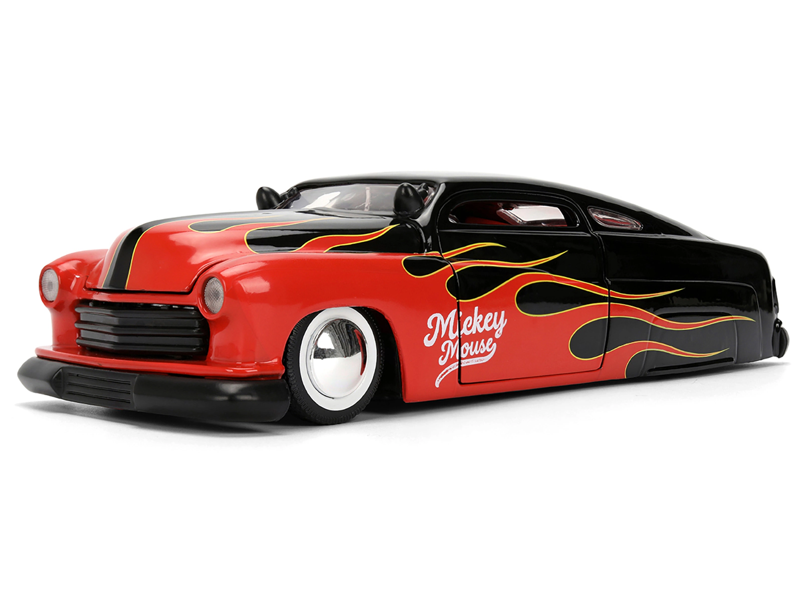 Jada 1951 Mercury Coupe Black with Flame Graphics and Red Interior and Mickey Mouse Diecast Figure "Disney's