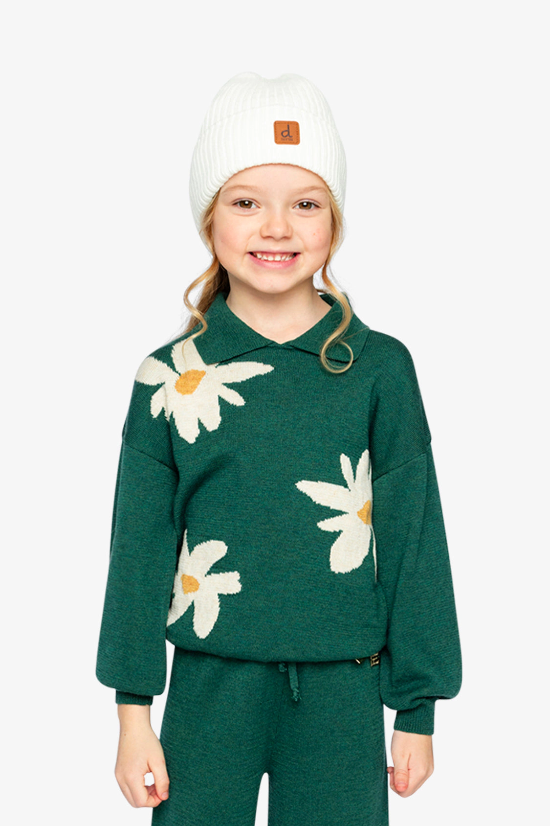 Deux par Girls Daisy Jacquard Shirt-Collar Knitted Sweater