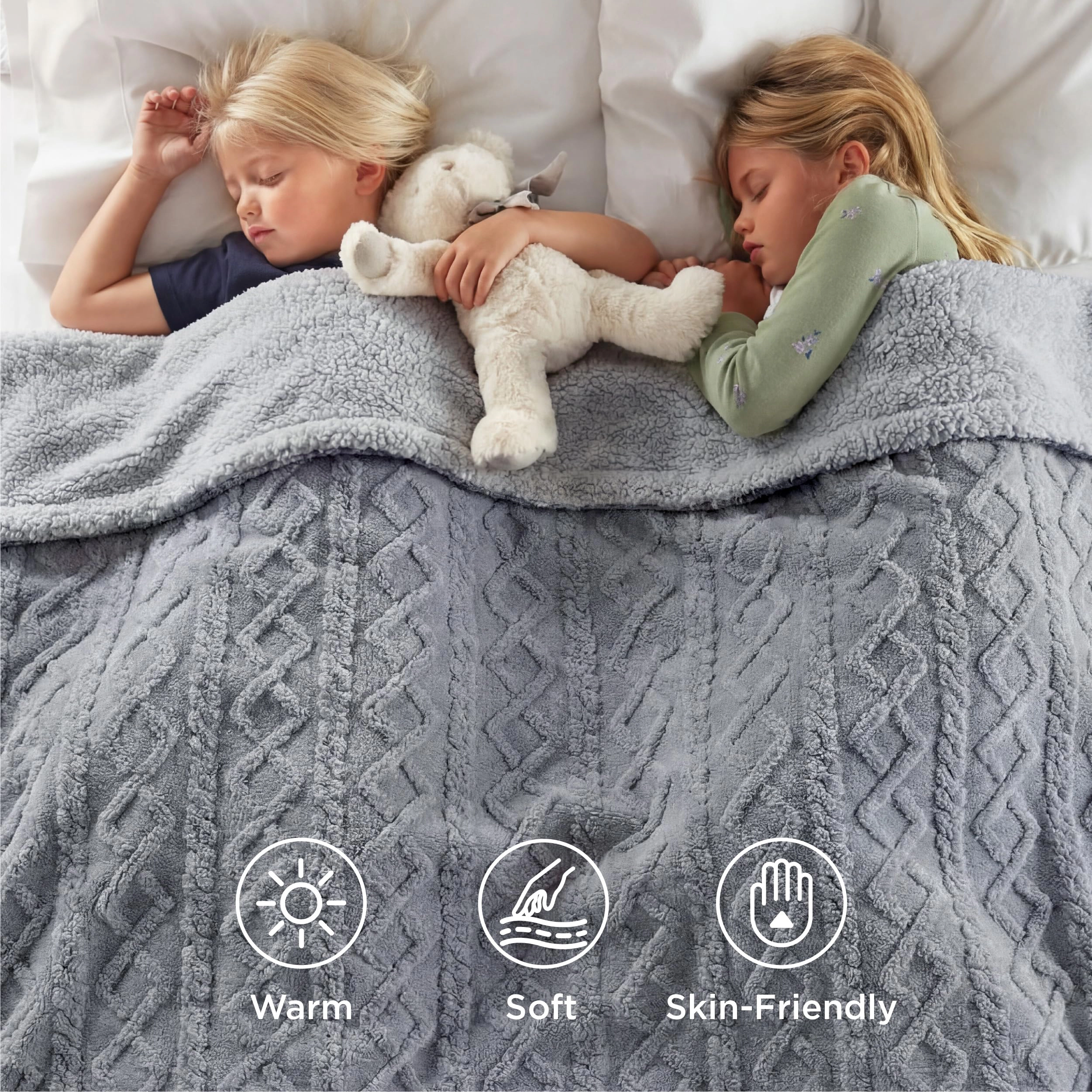CovertSafe Sherpa Fleece Blanket Cable Jacquard Tufted Warm Throw