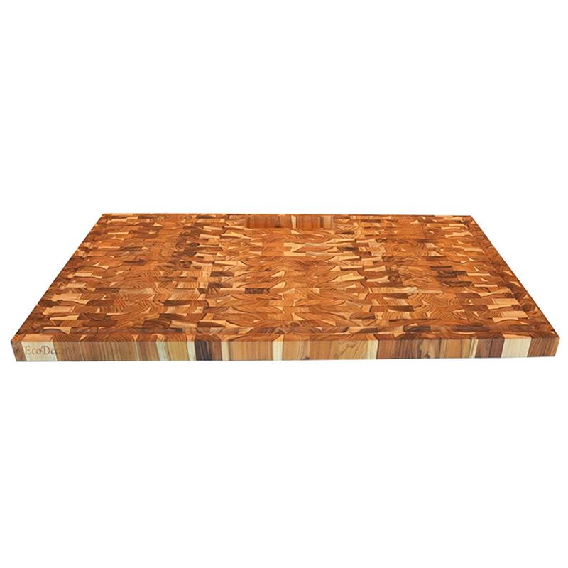 EcoDecors 34" x 20" Extra-Large Solid Teak End Grain Cutting Board with Juice Groove, Waste Slot and Handles