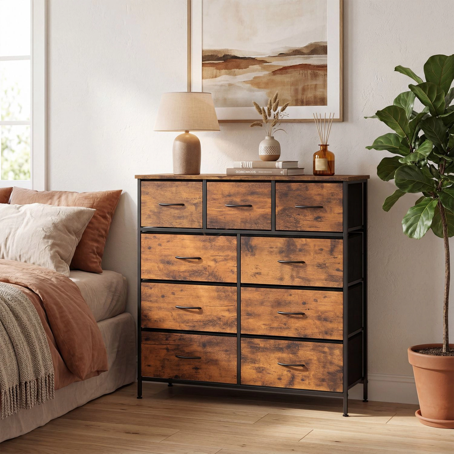 SlickBlue 9-Drawer Fabric Storage Cabinet with Wood Countertop