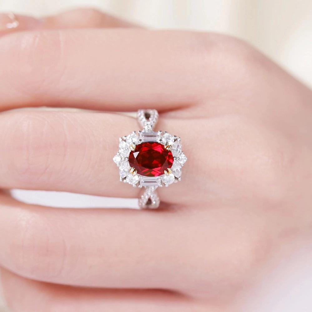 Wardrobe Whimsy Oval‑Cut Cubic Zirconia Floral Halo Twisted Split Shank Ring