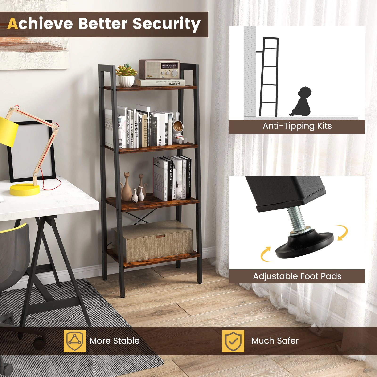 SlickBlue Modern 4-Tier Storage Shelf with Metal Frame and Wood