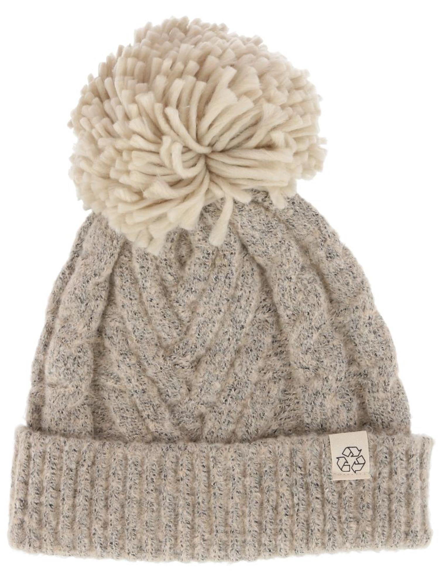 David & Young Women's Chevron Knit Winter Beanie with Matching Yarn Pom