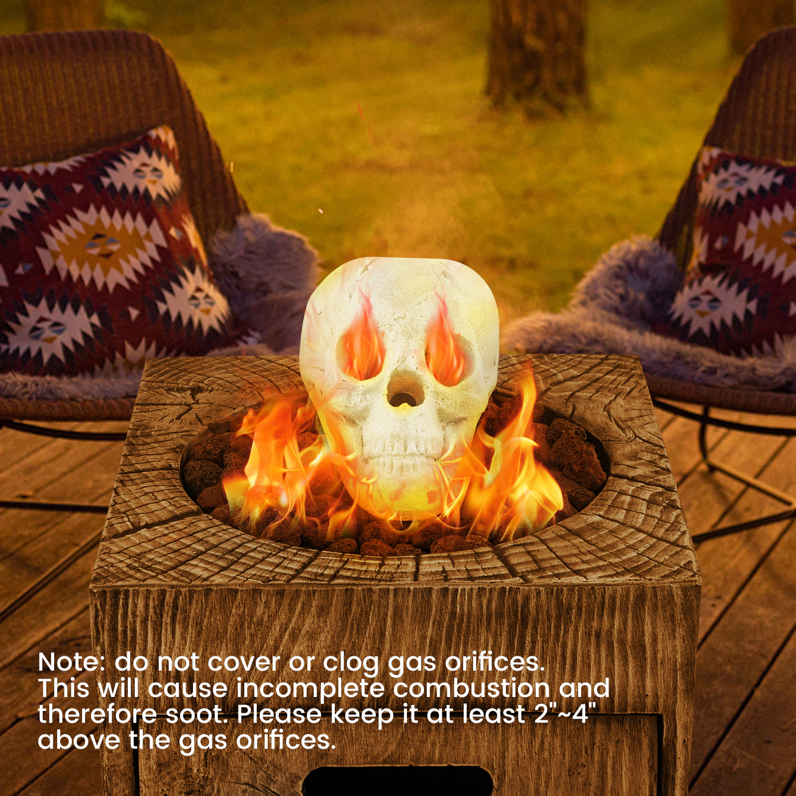 SUGIFT Heat-Resistant Ceramic Fiber Hollow Center Halloween Fire Pit Skull 8.5-in x 6-in x 6-in 1.5-lb Beige