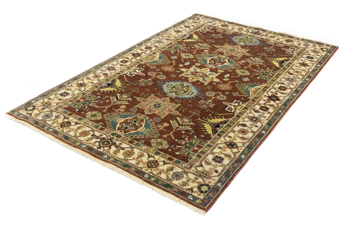 Magic Rugs 5'0 X 8'0 Hand Knotted Rust & Cream Indo-Karajeh Wool Rug