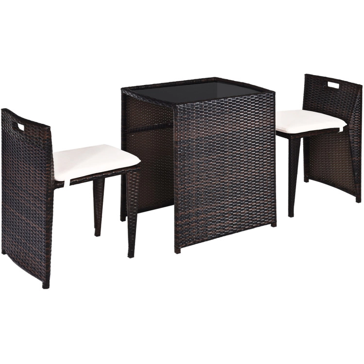 Hivvago 3 Pieces Cushioned Outdoor Wicker Patio Set With No Assembly Needed