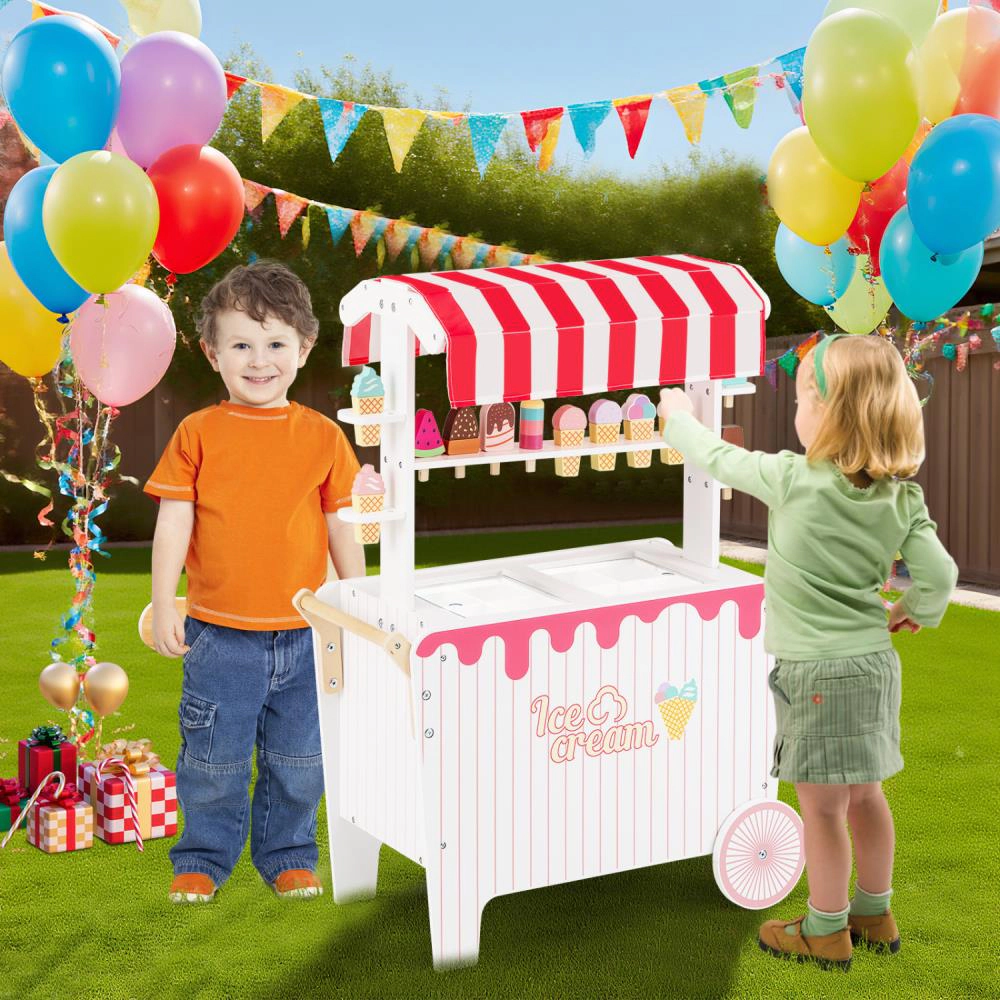 Hivvago Kids Ice Cream Cart Playset with Display Rack and Accessories