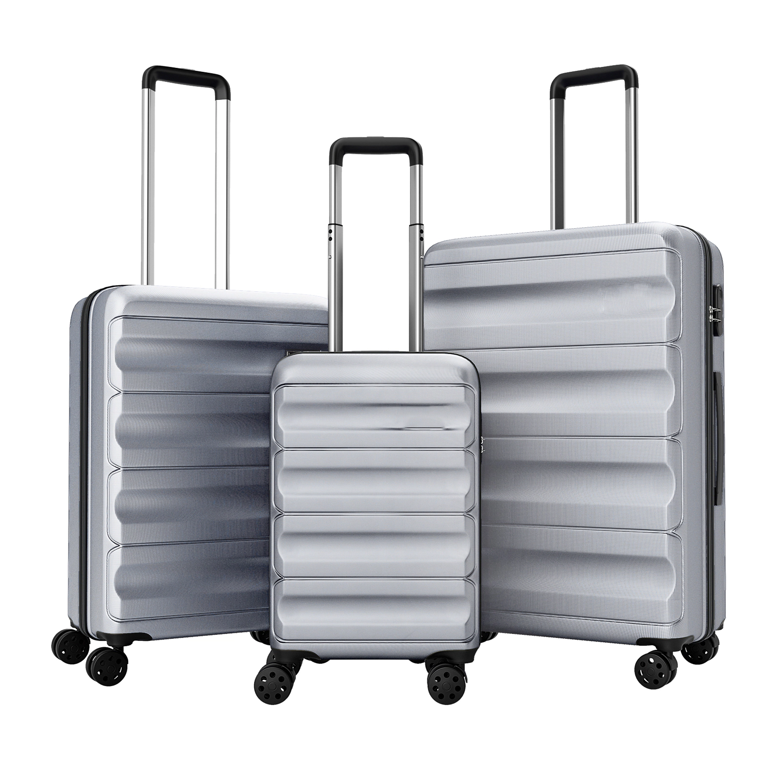 SUGIFT 3-Piece Hardside Luggage Set 20/24/28-In ABS Suitcases with 360° Spinner Wheels and Telescoping Handle Gray
