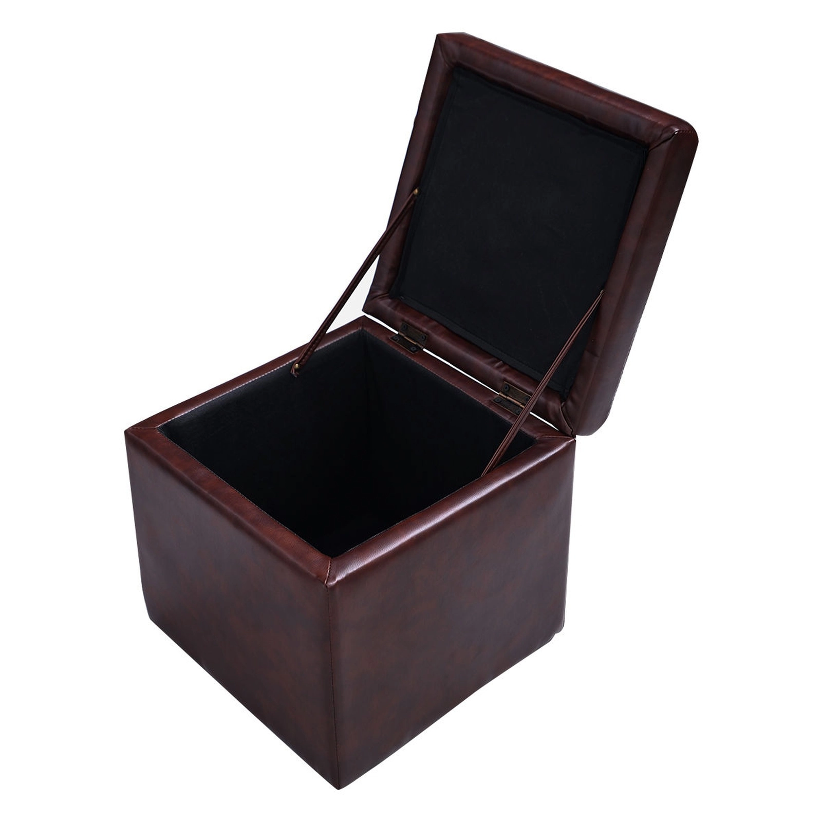 SUGIFT Brown Faux Leather Lounge Footstool Storage Box 16-in Cube Ottoman Pouffe