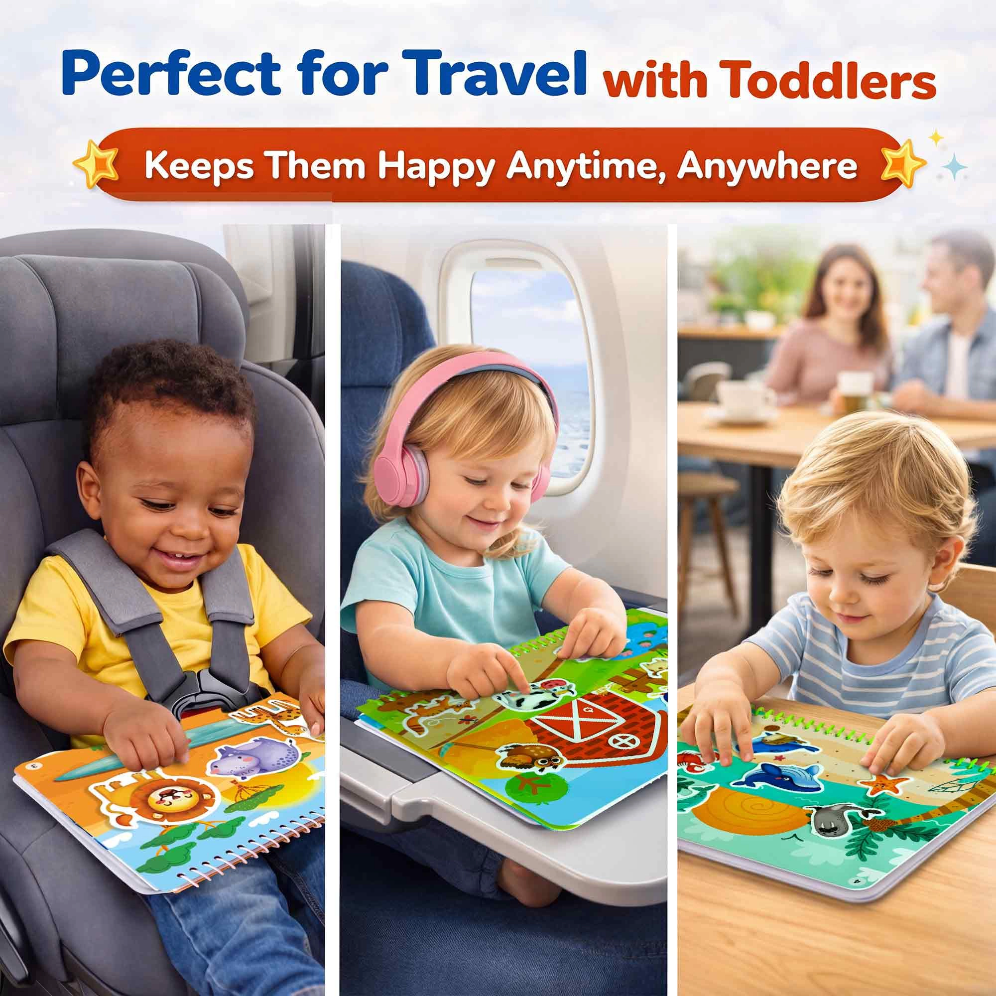 QUOKKA Jelly Sticker Book for Toddlers Ages 1-3, Reusable Waterproof Stickers, Animals & Learning Travel Toy