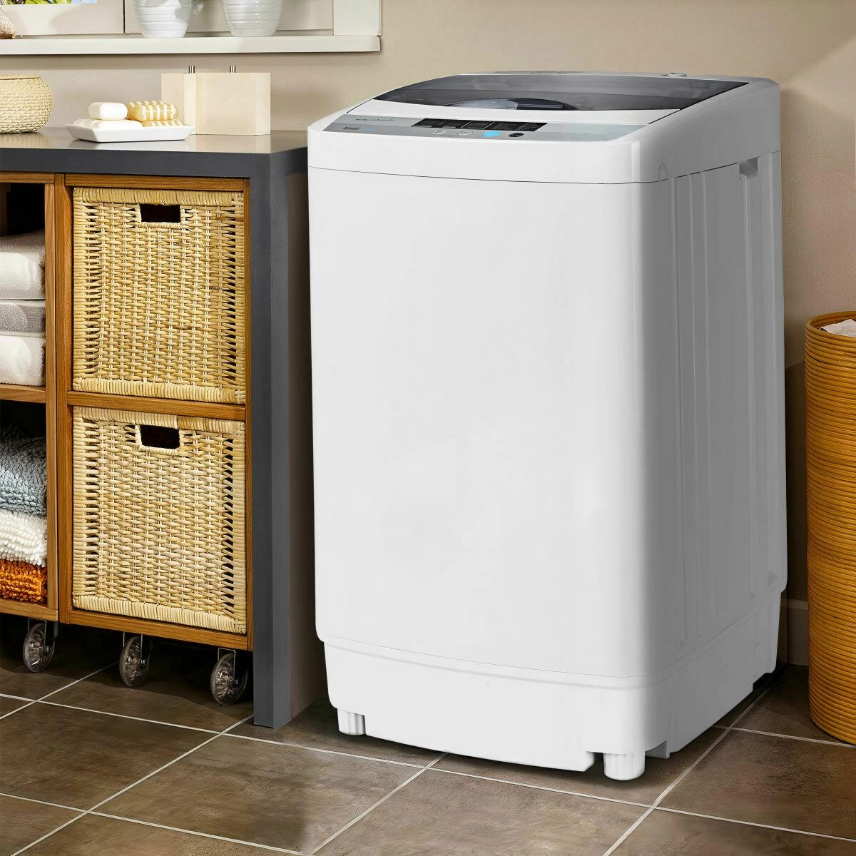 SUGIFT Gray 12-lb Full Automatic Portable Washing Machine with 10 Wash Programs 19-in W 19-in D 33.5-in H