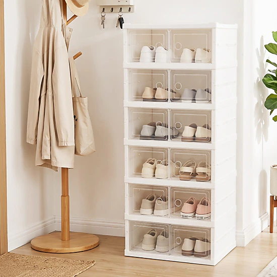 SUGIFT 6-Tier Foldable Shoe Storage Cabinet, Clear Magnetic Doors, 12 ...