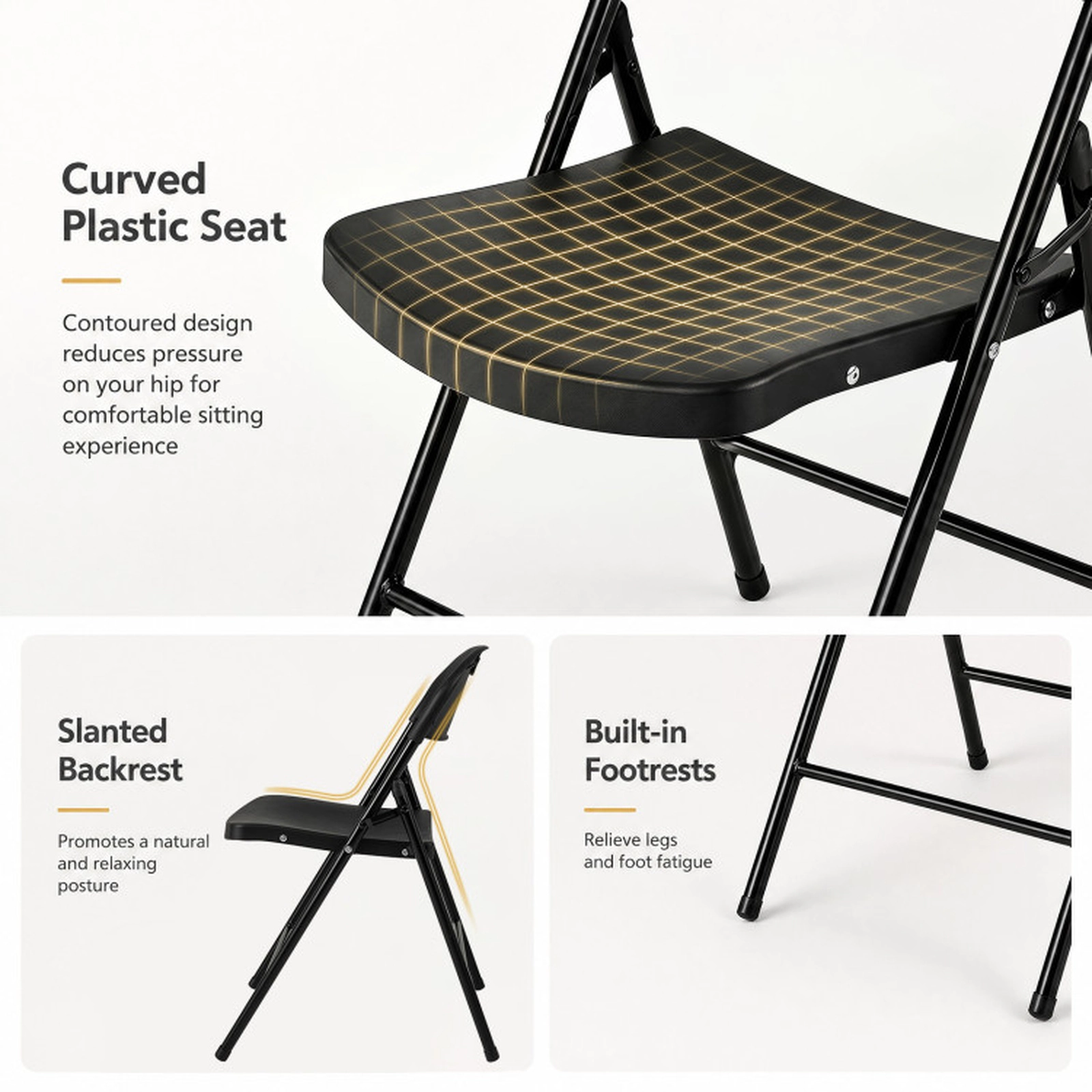 SUGIFT Set of 6 Foldable Dining Chairs with Ergonomic Backrest 330-lb Capacity White/Black