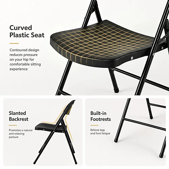 SUGIFT Set of 4 Black Foldable Plastic Dining Chairs with Ergonomic Backrest and Carry Handle 20.5-in W 30.5-in H
