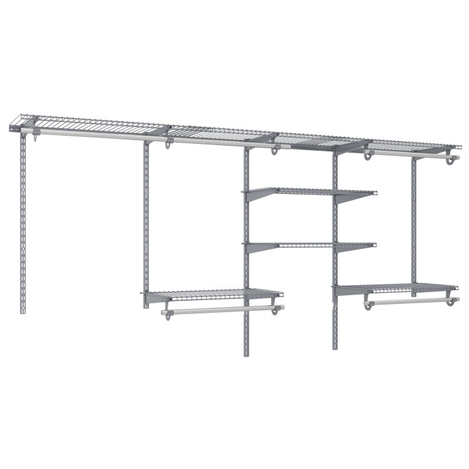 SUGIFT Closet Organizer System Gray 4-8 Feet with Hanging Rods and 7 Shelves