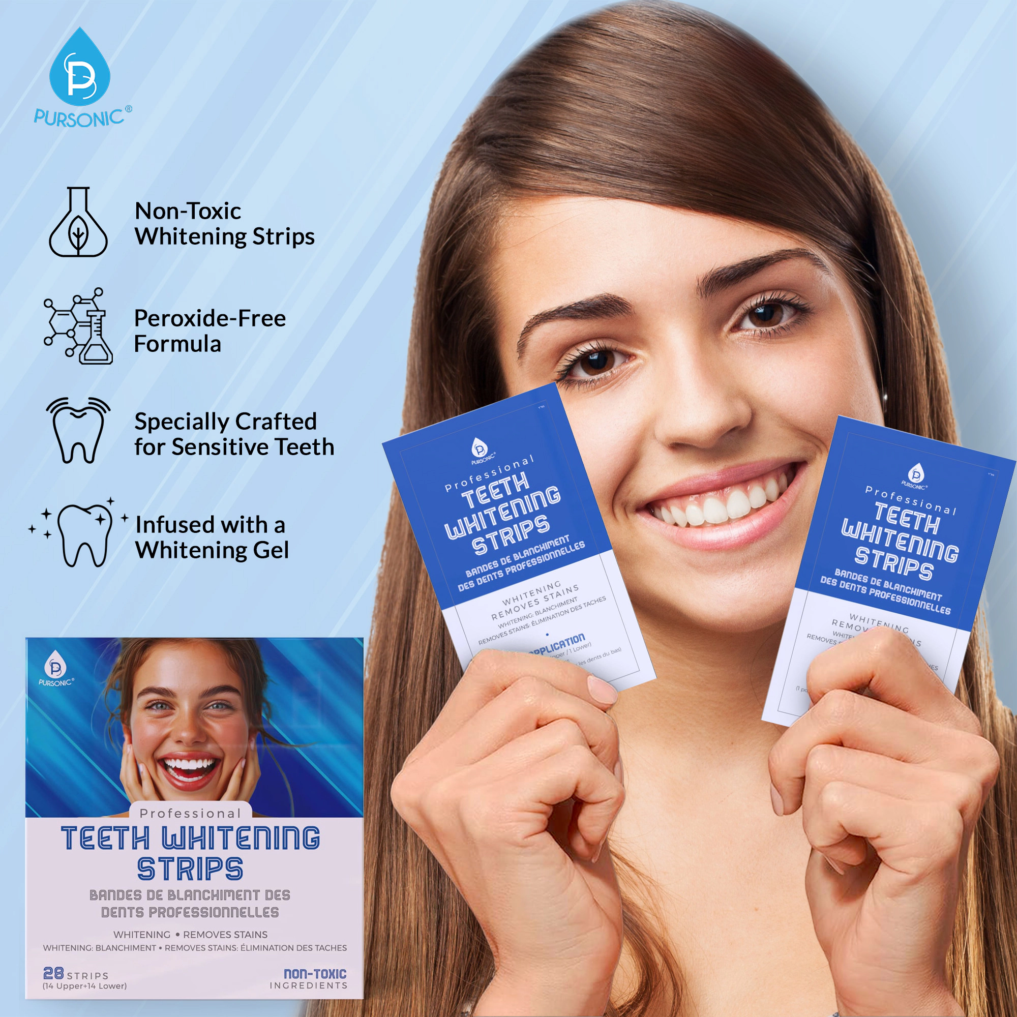 Pursonic Unisex Complete Teeth Whitening Kit – LED Whitening System, Whitening Pens & Professional Whitening Strips Smile Care Bundle