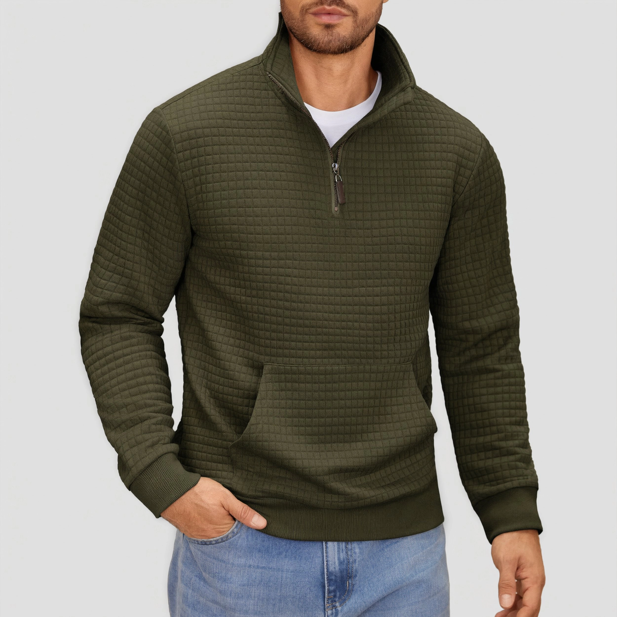 COOFANDY Men's Regular Fit Textured Quarter Zip Pullover Sweater