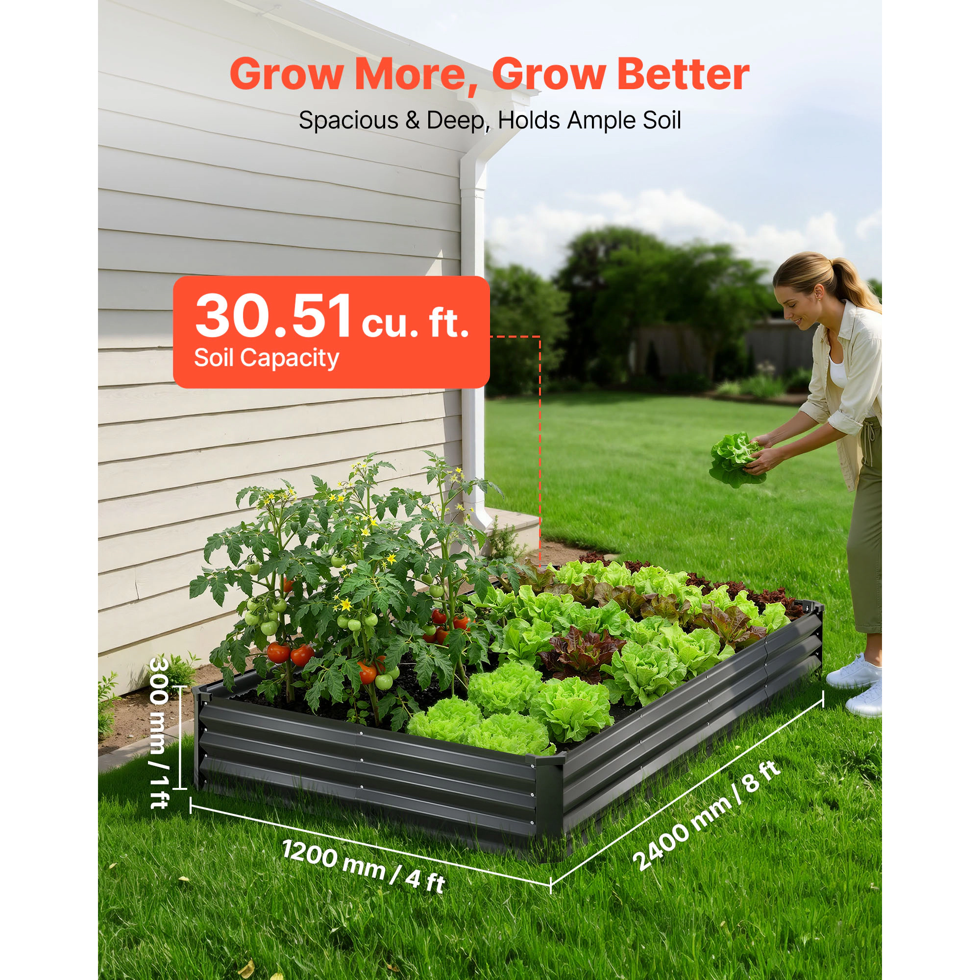 HONGGE 2-Pack Rectangular Aluminum-Zinc Raised Garden Bed, 8 x 4 x 1 ft Open-Bottom Outdoor Planter Boxes, Dark Gray