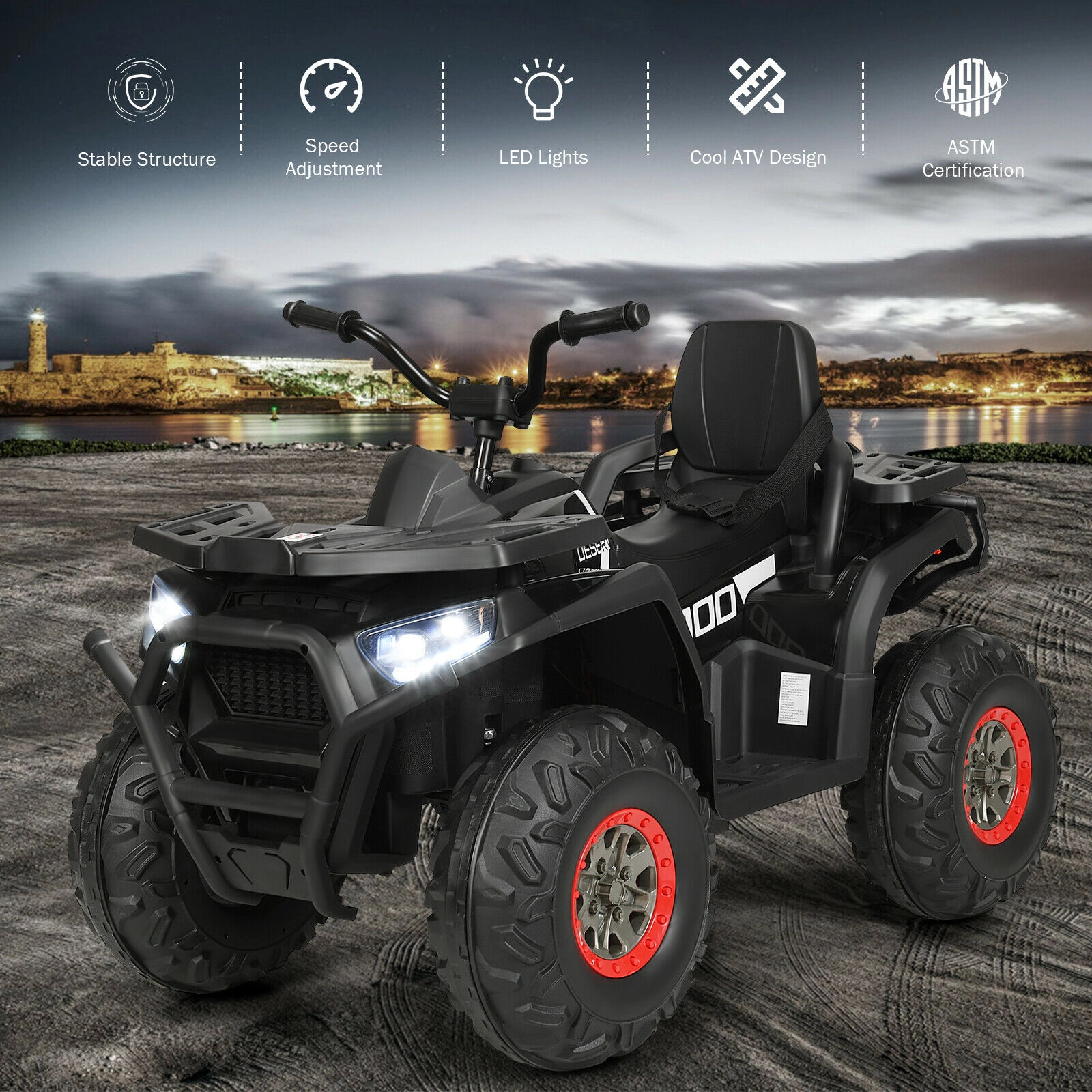 Glintex 12V Kids Ride-On Quad with Spring Suspension and 110-Lb Load