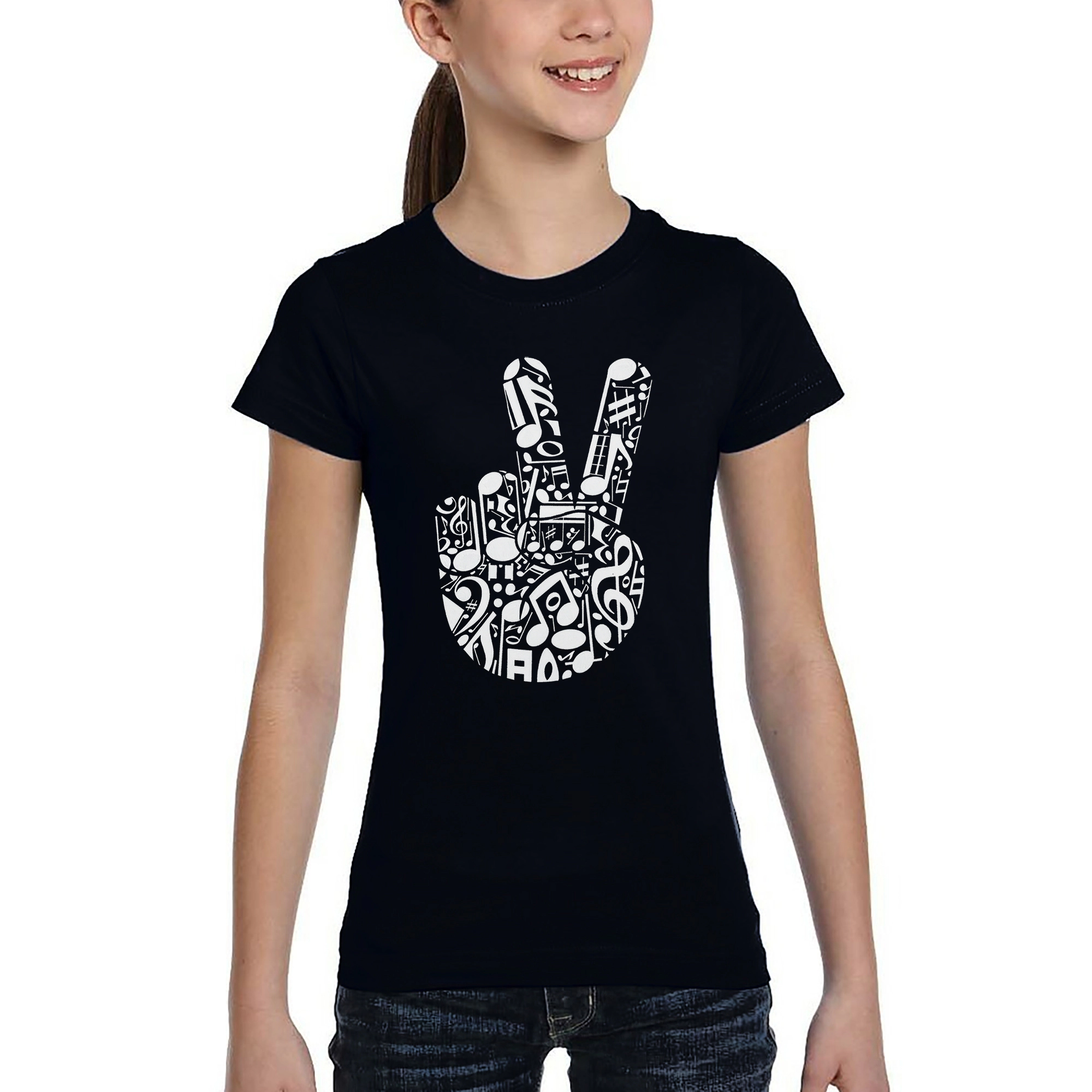 LA Pop Art Girls Word T-Shirt - Peace Finger Notes