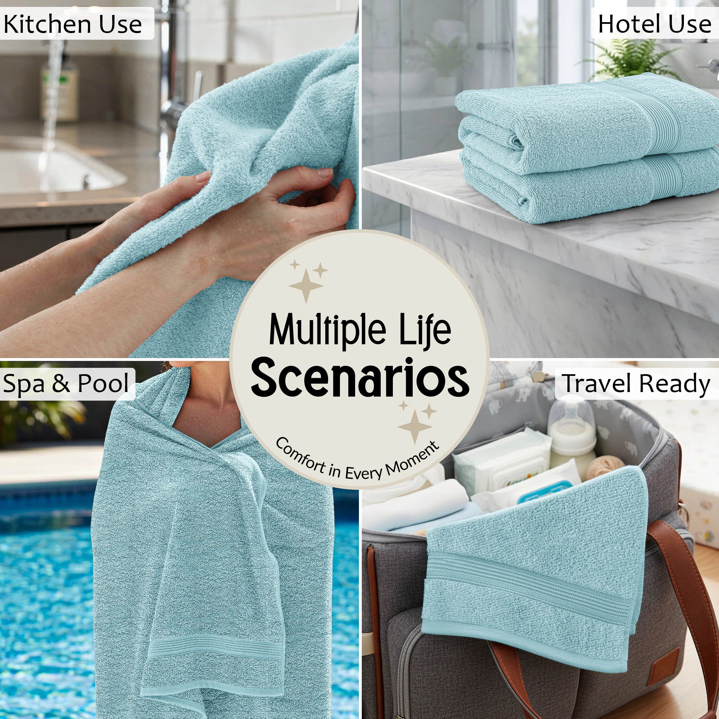 Lux Decor Collection Luxury Cotton 6-pc. Bath Towel Set Zero Twist Quick Dry Solid Bathroom Towels