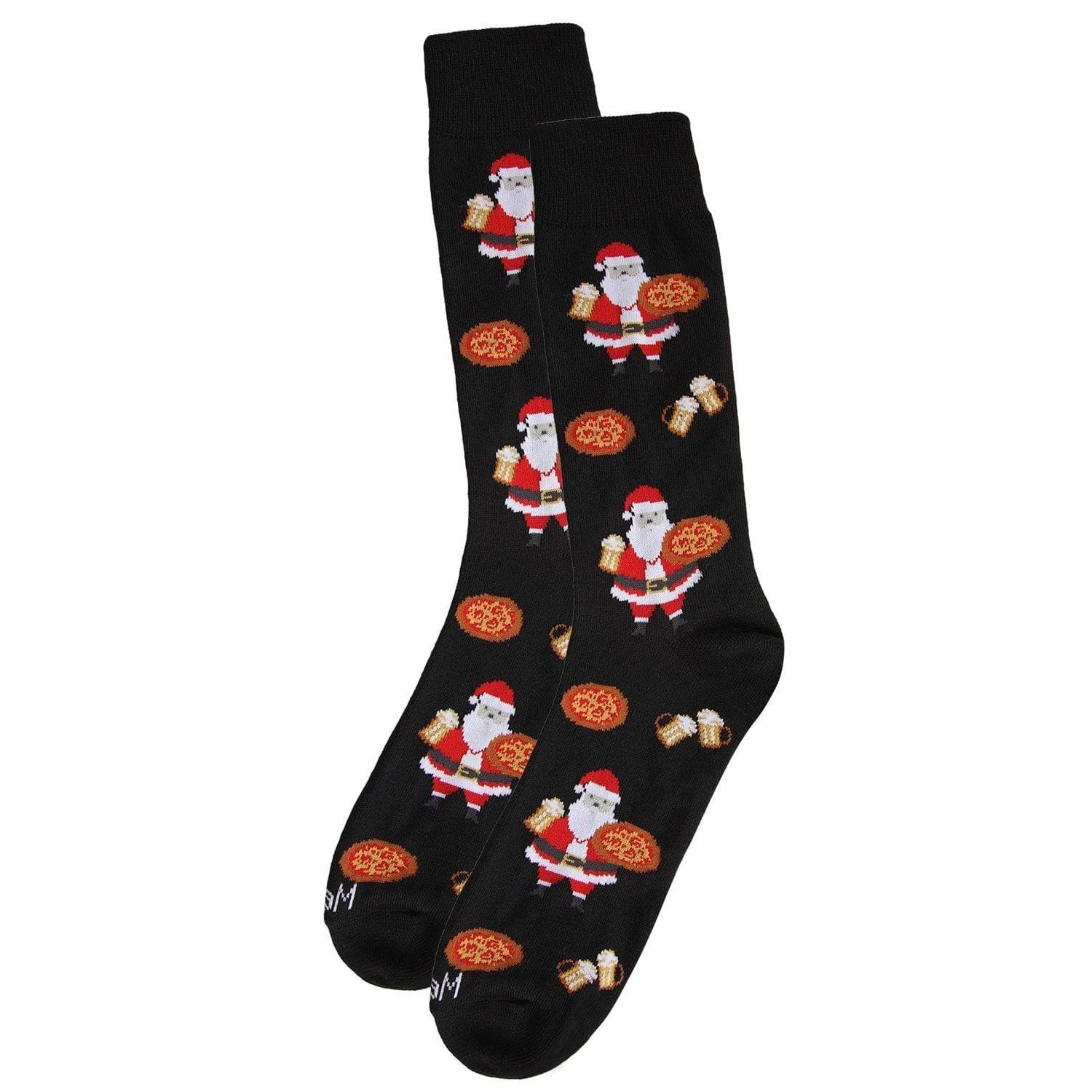 Memoi Men's Jolly Santa with Pizza and Beer Novelty Crew Socks
