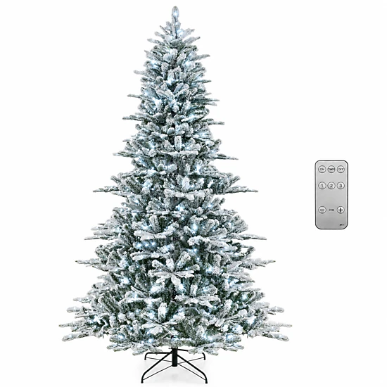 SUGIFT 8-ft Pre-Lit Snow Flocked Artificial Christmas Tree with 800 Cool White LED Lights Timer and Remote White