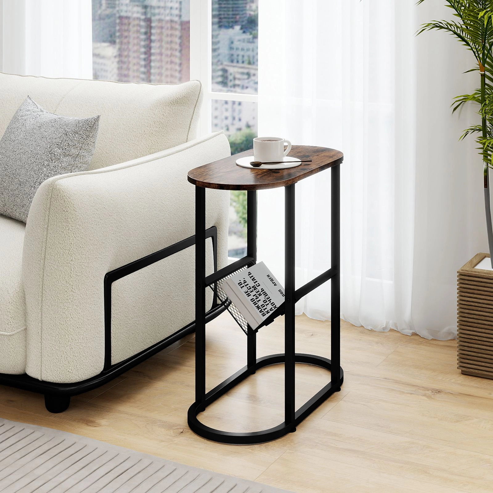 SlickBlue 2-Tier Narrow Side Table with Mesh Storage Shelf