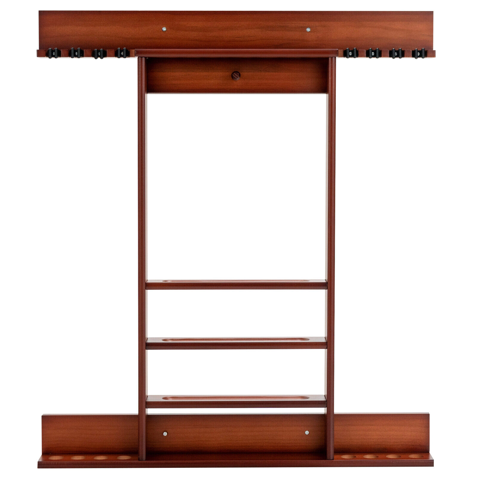 SUGIFT Brown Wall Mounted Billiard Pool Cue Rack with 3-Tier Ball Grooves 31-in W 3-in D 36-in H 11-lb Per Shelf