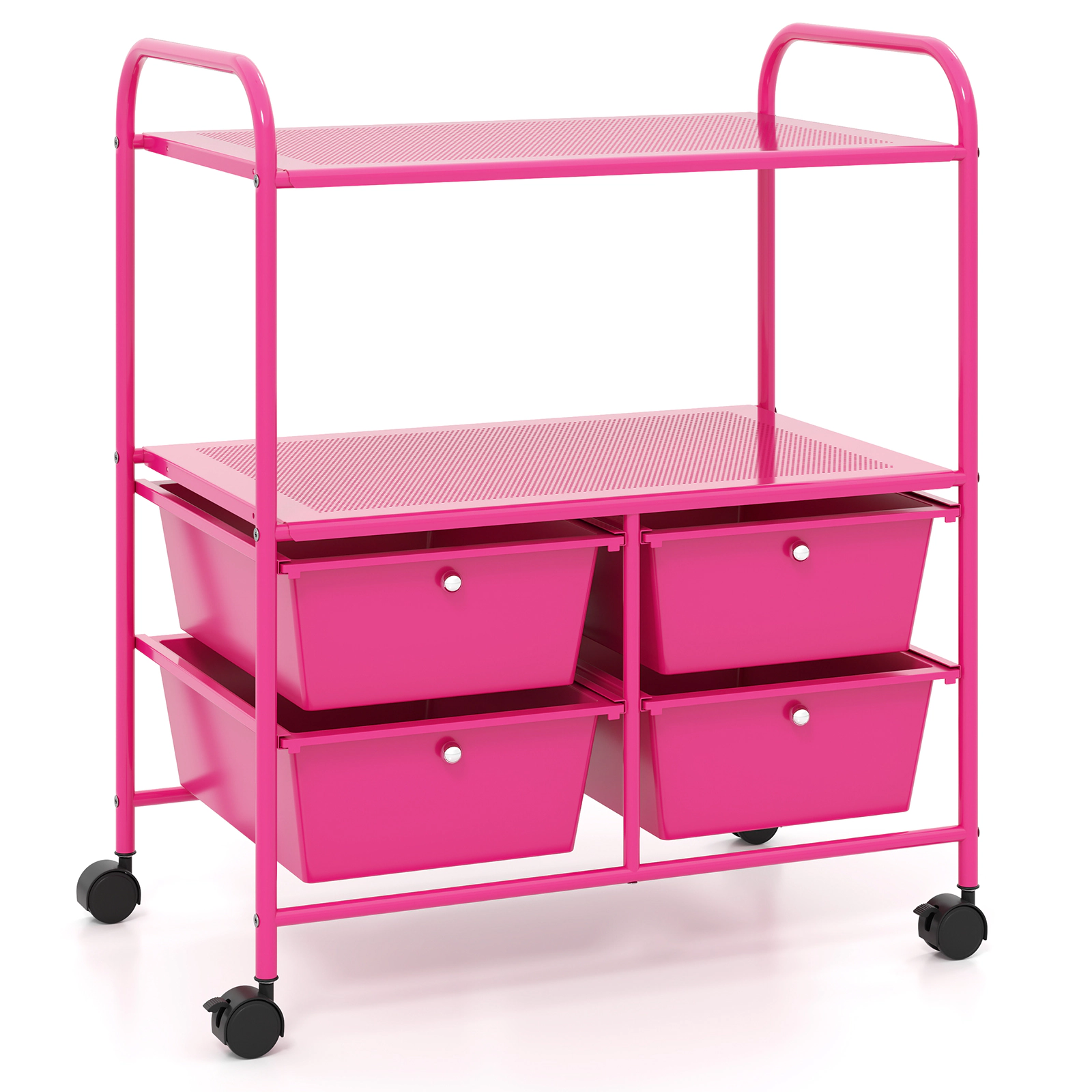 SUGIFT 4-Drawer Rolling Storage Cart with 2 Open Shelves and Locking Casters