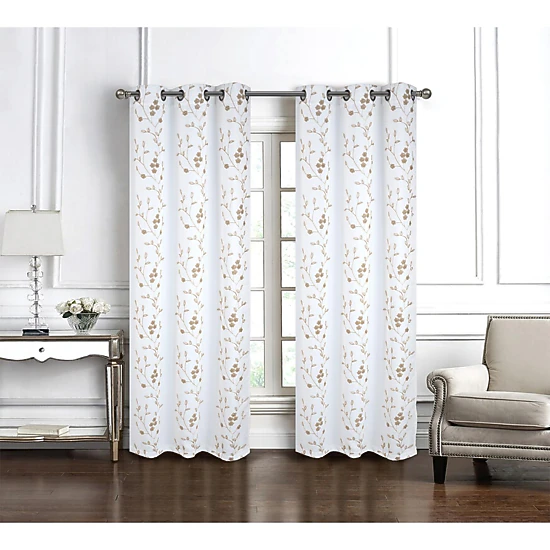 RT Designer Collection Lilian Embroidered Blackout Luxurious Decorative Grommet Curtain Panel 54" x 84" White