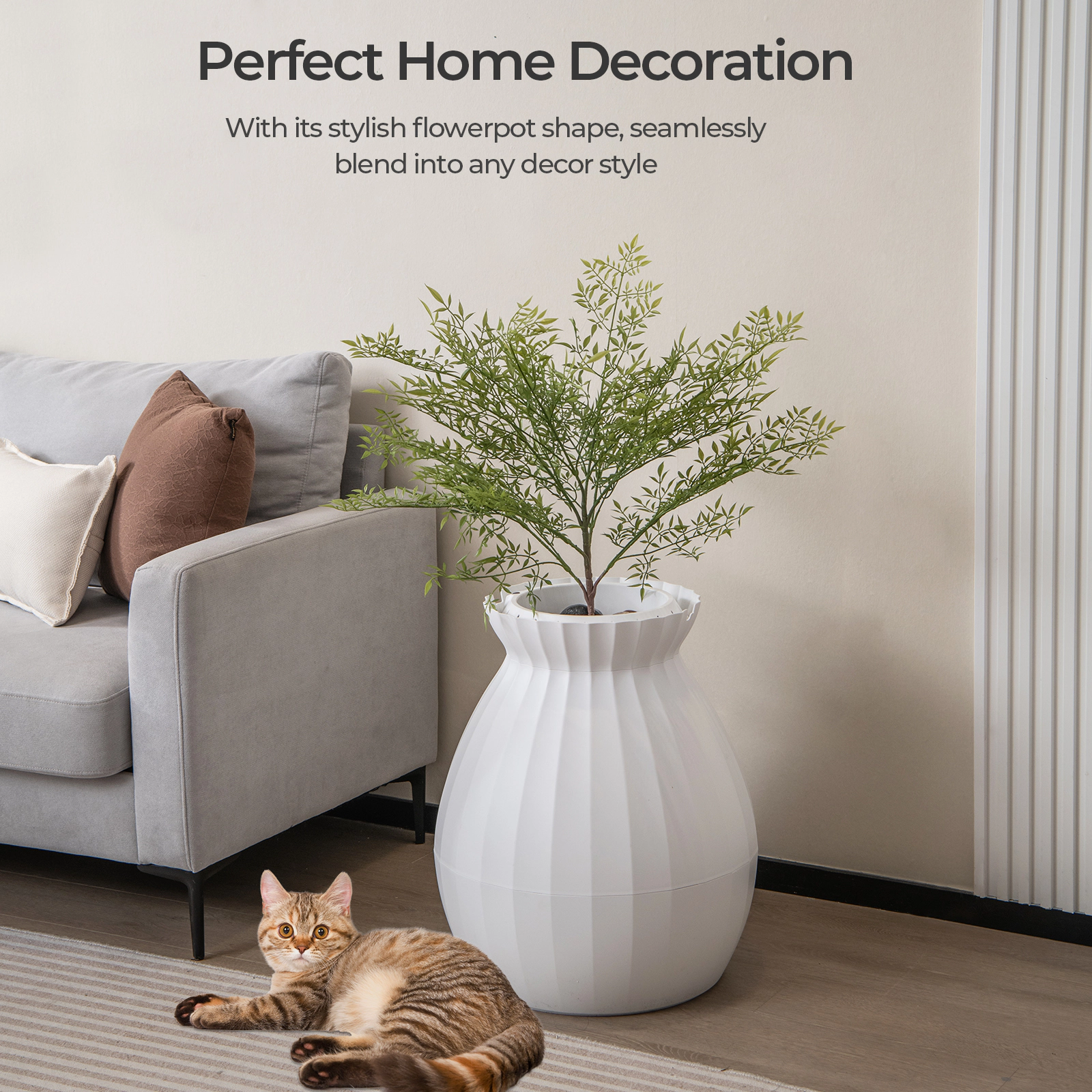 SUGIFT White Planter Cat Litter Box with Ion Odor Removal 20-in W 20-in D 23-in H 28-lb Cat Capacity