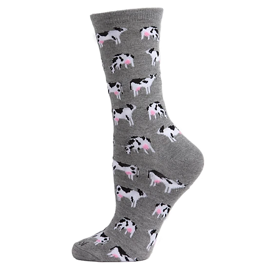 Memoi Women's Cool Cows Bamboo Blend Crew Socks