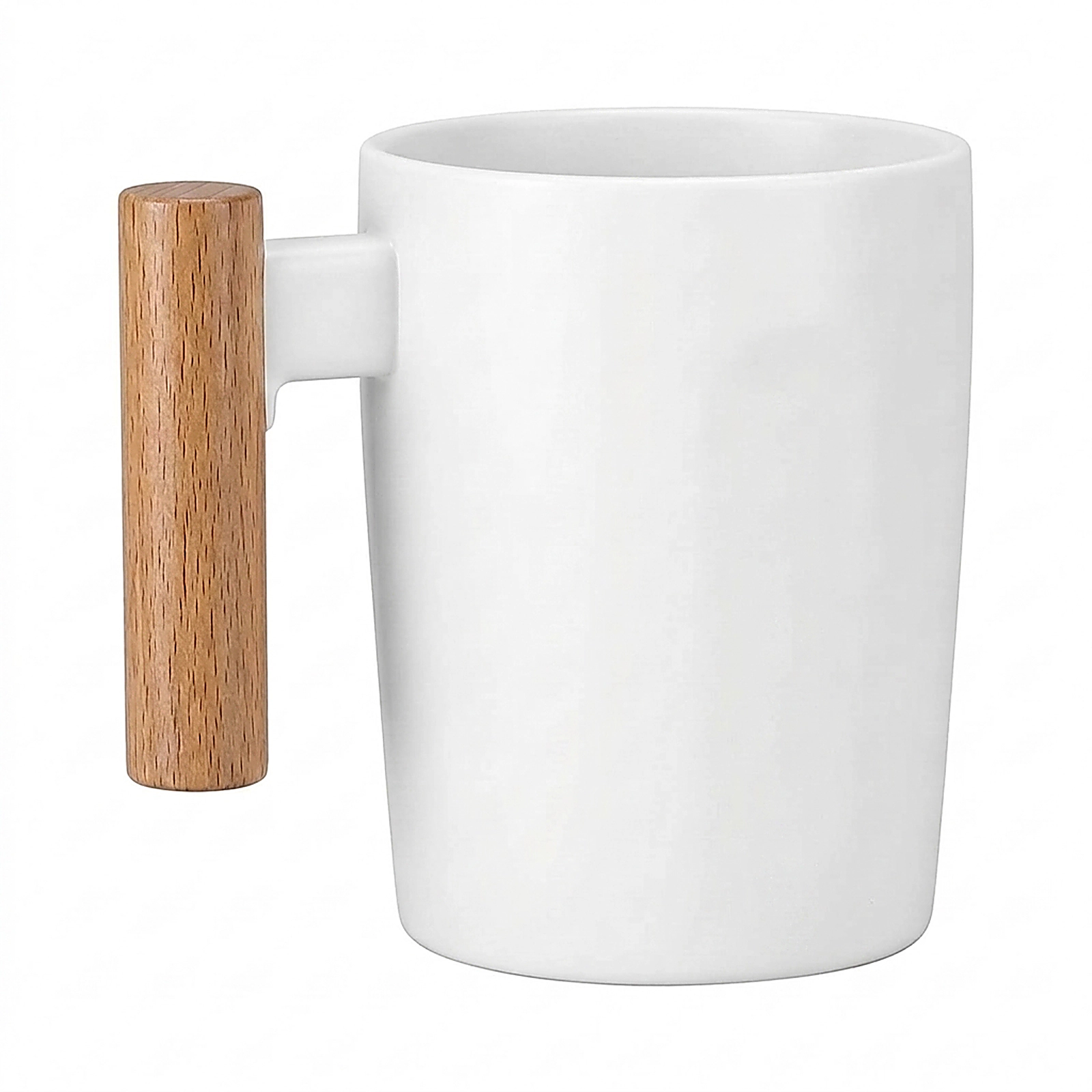 SUGIFT Wooden Handle White Mug 12.1 by 9.1 by 10.9 cm with Individual Glossy White Box and 24 per Case