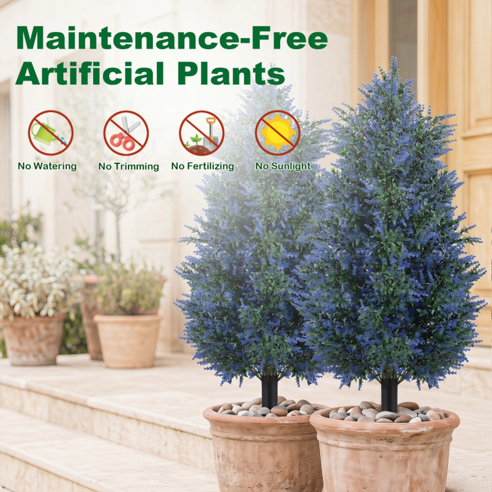 SUGIFT Set of 2 39.5-in Outdoor Artificial Lavender Topiary Trees with Purple Blooms and Ground Spikes