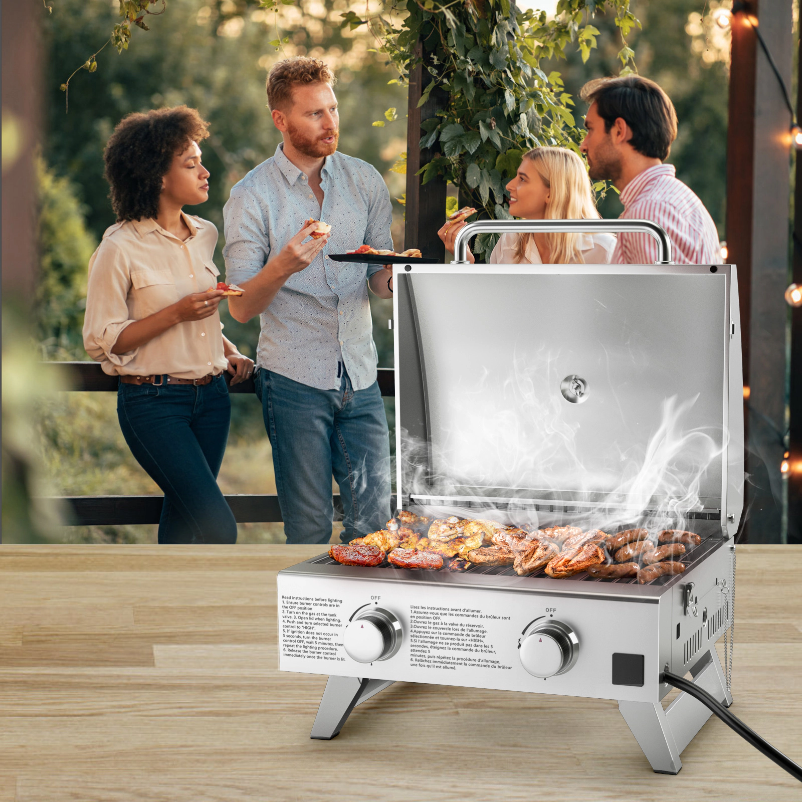SUGIFT Dual 10,000 BTU Stainless Steel Propane Grill with Lid Portable Gas Grill Silver