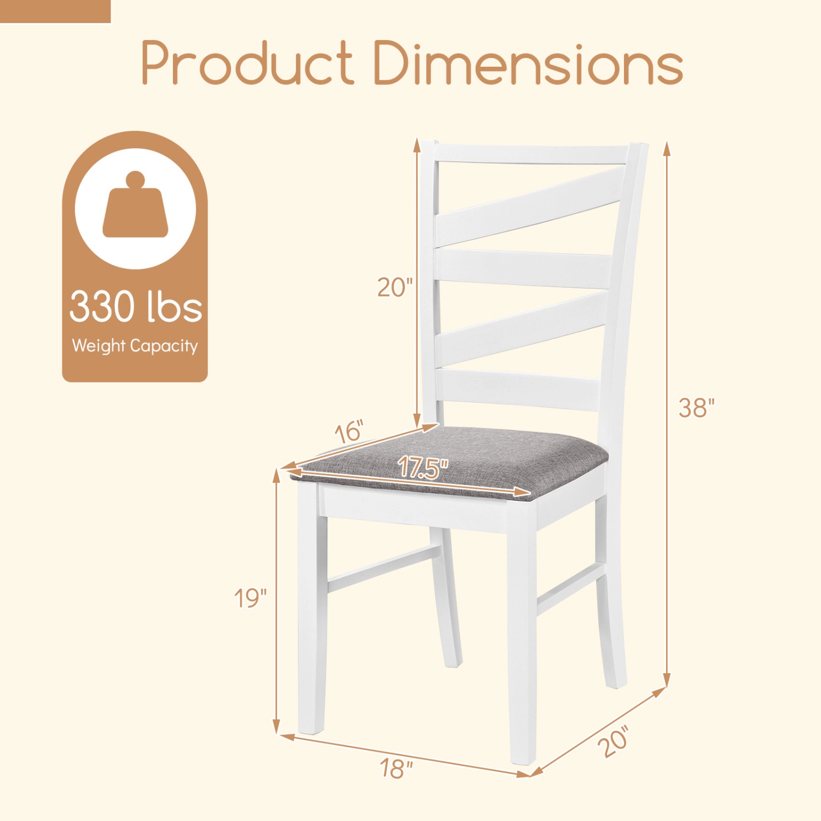 SUGIFT Set of 2 Brown Linen Farmhouse Dining Chairs, Tall Back, Padded Seat