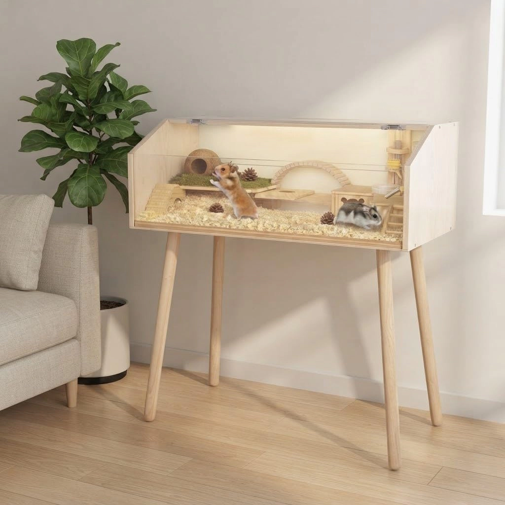 Small Poplar Plywood Hamster Cage, Vertical Large-Space Small Animal Hutch 81.28x40.64x101.60cm